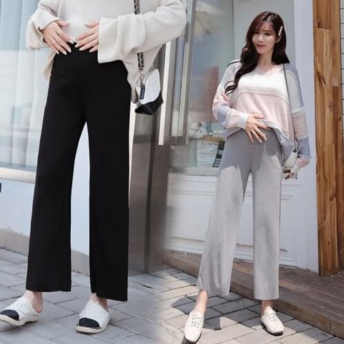 Maternity trousers knitted wide leg trousers new spring and autumn fashion wild loose large size pregnant belly lift trousers