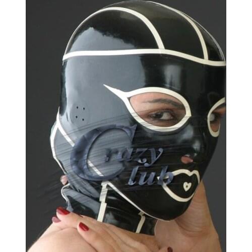 Crazy club_Customized Latex splice Hood Mask Fetish Latex hood mask black eyes and nose holes Sale Free Shipping Fast Delivery