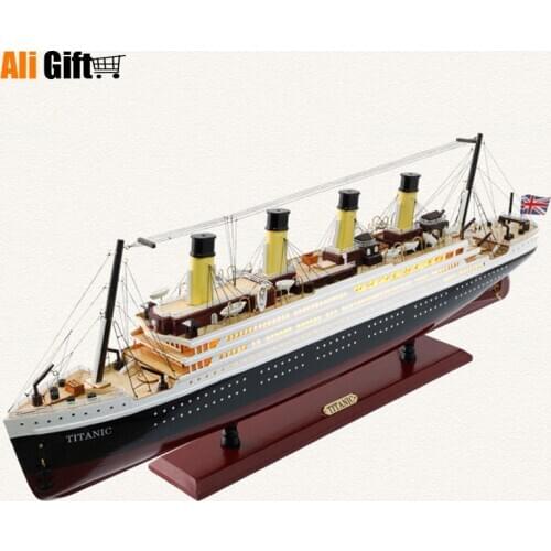 50-100CM Wood Sailing Boat Craft Creative Living Room Decor Gift Wooden Titanic Cruise Ship Model With LED Lights Decoration
