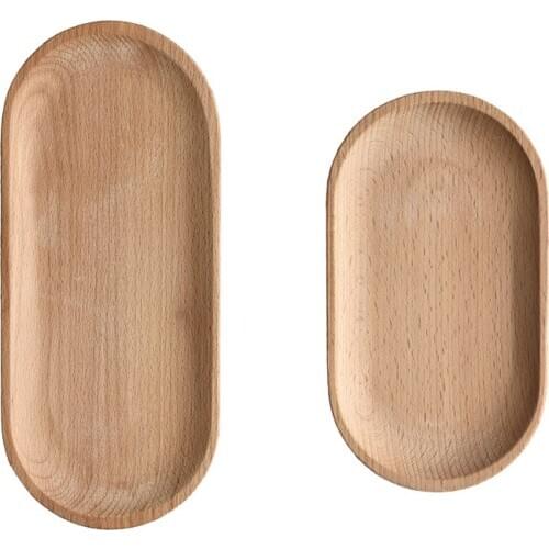 2Pcs Wooden Tray Jewelry Necklace Ring Storage Food Plate Storage Tray Solid Wood Oval Cake Sushi Tray Bread Snack Tray