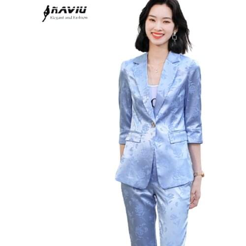 Printed Suits Women 2021 Summer New Fashion Formal Temperament Half Sleeve Blazer And Pants Office Ladies Business Work Wear
