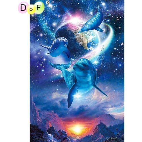 DPF 5D full Round Diamond Painting Mosaic universe dolphin swim DIY Magic Cube Cross Stitch art craft Diamond Embroidery Decor