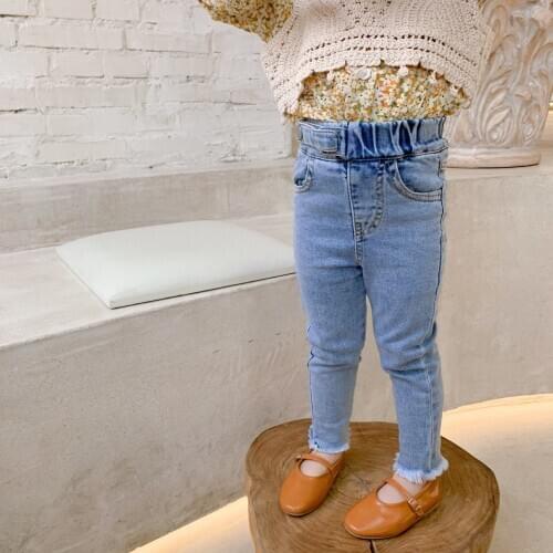 2021 Spring and Summer Girls Jeans Korean Style Baby Girl Solid Elastic Pencil Pants Female Baby Wild Denim Pant Cowboy Trousers