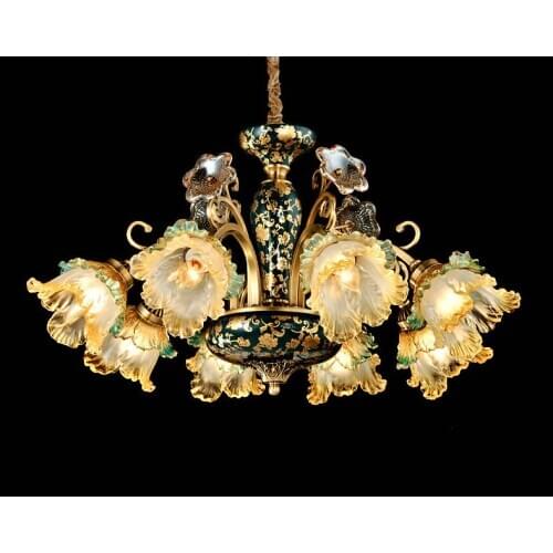 European style copper chandelier living room dining room bedroom lamp French ceramic lamps