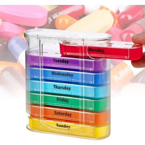 Weekly 28 Grid Portable Tablet Tray Organizer Medicine Dispenser Pill Box Case