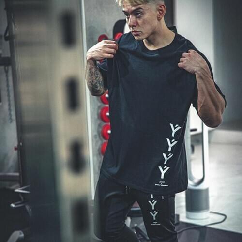 Japan&UK LYFT2020 New Cotton T Shirt Men Breathable T-Shirt Homme Gyms T shirt Men Fitness Summer Letter Print Gyms Top