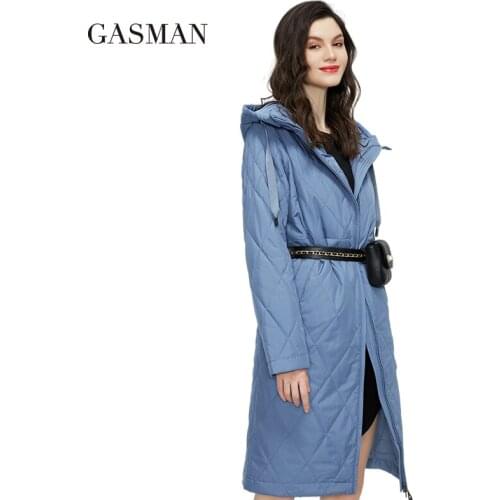 GASMAN 2021 Womens Spring jackets Trench coat stand-up Collar hooded ladies jacket fashion casual long parka Outerwear 81876