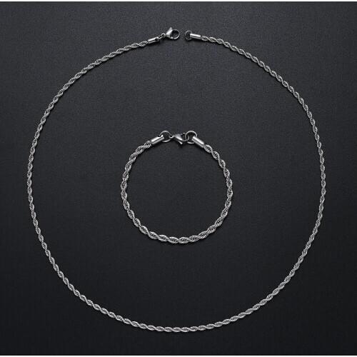 Hot Sale 316L Titanium Steel Twist Chain Link Necklace Bracelet Jewelry Set For Men Fashion Party Gift drop shipping