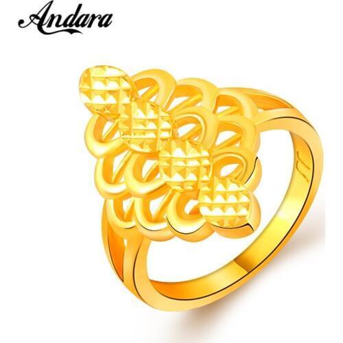 Hot 2018 New Cocktail Ring Jewelry Real 24k Gold Color Fashion For Women Vintage Golden Ring Anel JR080