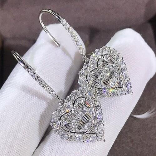 JK Fashion Cubic Zirconia Heat Shape Women Drop Earrings Wedding Engagement Jewelry Shine Girl Fashion Earrings Hot DropShipping