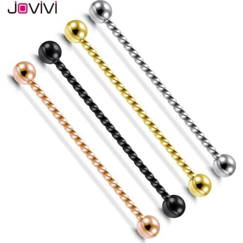Jovivi 14Ga 1.6mm Industrial Barbell Studs Ears Jewelry Stainless Steel 5mm Ball Barbell Long Ear Studs Body Piercing Jewellery