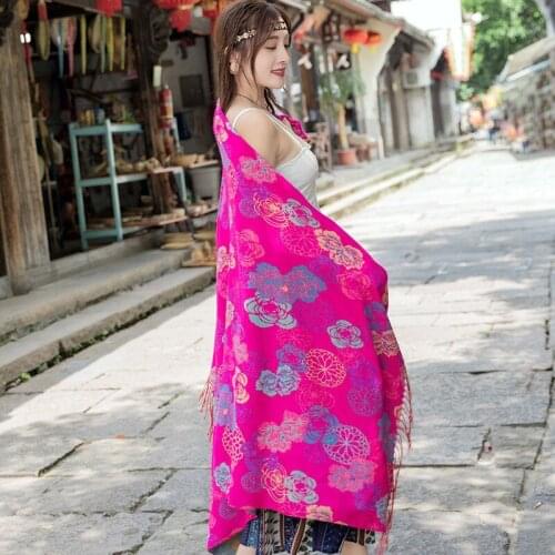 Cashmere Pashmina Scarves Ethnic Square Flower Jacquard Scarf Shawl Thick Blanket Autumn Winter New Travel Wraps Bufanda Mujer
