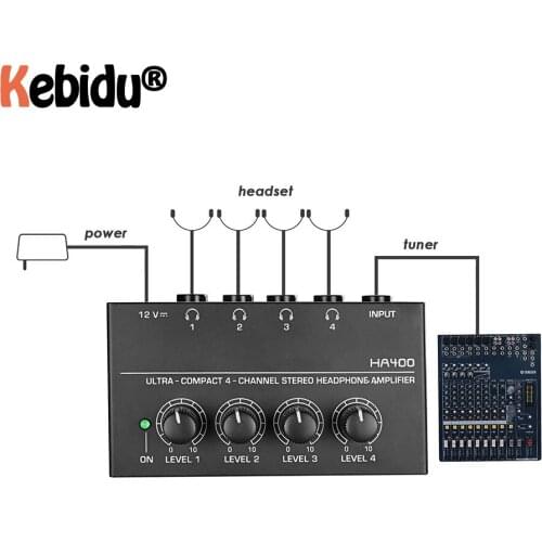Kebidu HA400 4 Channels Mini o Stereo Headphone Amplifier Audio Amplifier Ultra-Compact With Power Adapter EU Plug