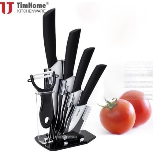 Ceramic Knife Set 3'4'5'6' Kitchen Knives With Holder Meat Cutter Colorful Timhome Hot Sale Kitchen Tool Cutter Meat Knives