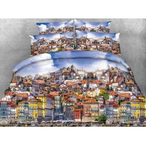 3D City Bedding sets quilt duvet cover bed in a bag sheet linen bedspreads bedsheer bedset California King size Queen twin 4PCS