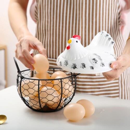 Chicken Shape Egg Storage Basket Iron Egg Container Ceramic Hen Decor Egg Organizer Creative Egg Storage Holder for Kitchen 2021