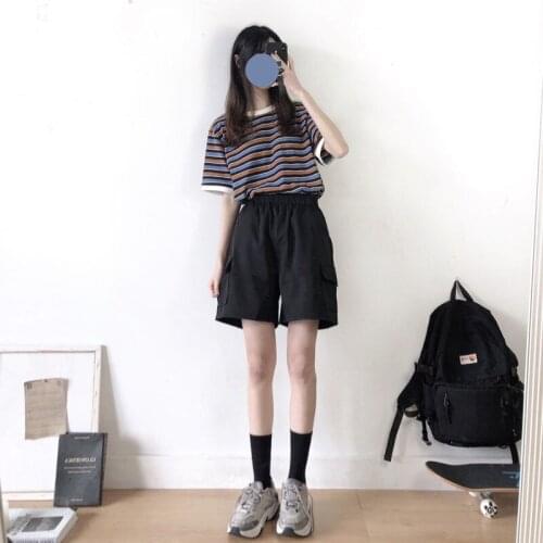Suit Female Summer Korean Student Loose Short-sleeved T-shirt Top + Leisure Sports Five-point Shorts Two-piece Suit