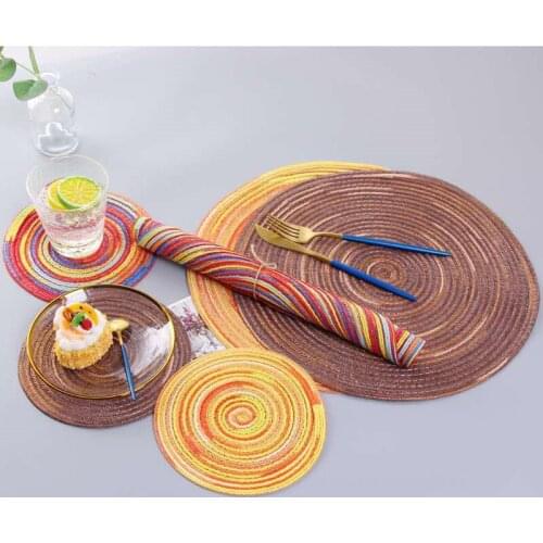 Round Woven Nordic Style Non-slip Kitchen Placemat Coaster Insulation Pad Dish Coffee Cup Table Mat Home Hotel Decor 51009