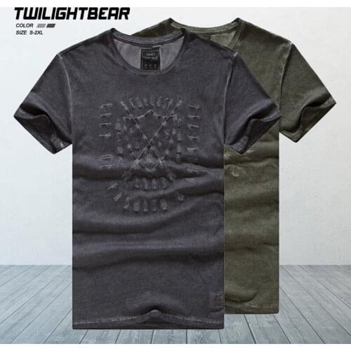 Summer Mens T-Shirts Pure Cotton Solid Short Sleeve Vintage Letter Embroidery Casual T-Shirt Men Clothing Tees Shirt AF94