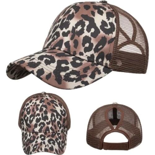 KENSHELLEY Fashion Leopard Print Sunscreen Snapback Adjustable Horsetail Baseball Cap Outdoor Sports Truck Driver NET Hat