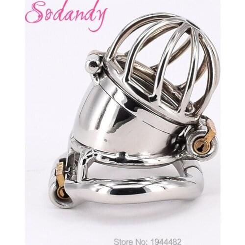 SODANDY 2018 Male Chastity Devices Cock Cage Stainless Steel Locking Cock Ring With Active Penis Cover Stealth Locks Sex Toys