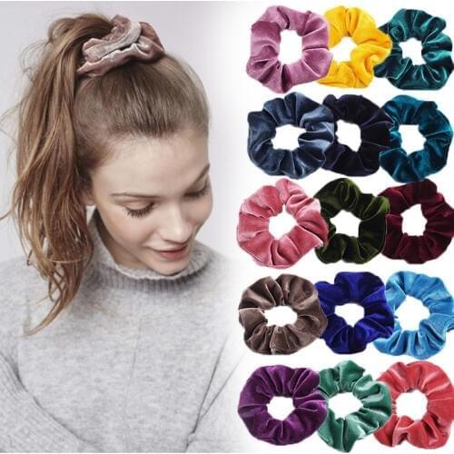 26 Style Soft Velvet Scrunchies For Women Korean Fashion Solid Elastic Hair Accessories Girl Ponytail Holder Hair Bands Tie Gum