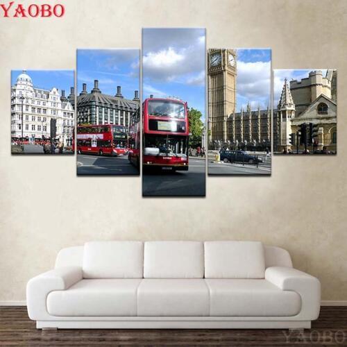 5pcs diy diamond painting cross stitch Big Ben Street bus cityscape 3d rhinestone embroidery mosaic picture diamond full square