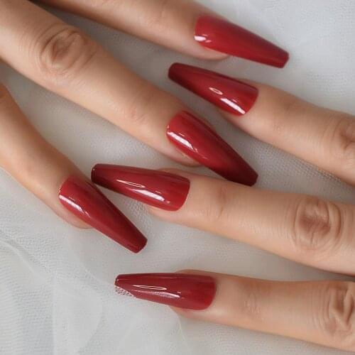 Extra Long Coffin Pure Red Color Gel Tips Decoration Nails False Hand Dummy Stick On Nails Full Cover Nails