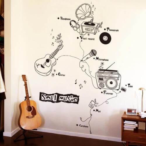Originality Musical Note Wall Sticker Fashion Guitar Music Classroom Wall Decals Bar KTV Shop Posters And Prints Wall Pictures