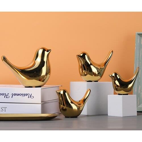 Polar House Golden Bird Figurines Modern Ceramic Bird Statues Animal Sculpture Home Decoration Crafts Gold Ceramic #P3