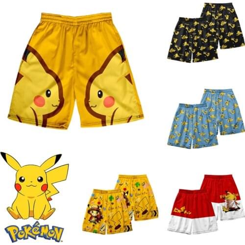 Pokemon Pikachu casual shorts men and women summer breathable shorts beach pants hip-hop pants running basketball sports pants