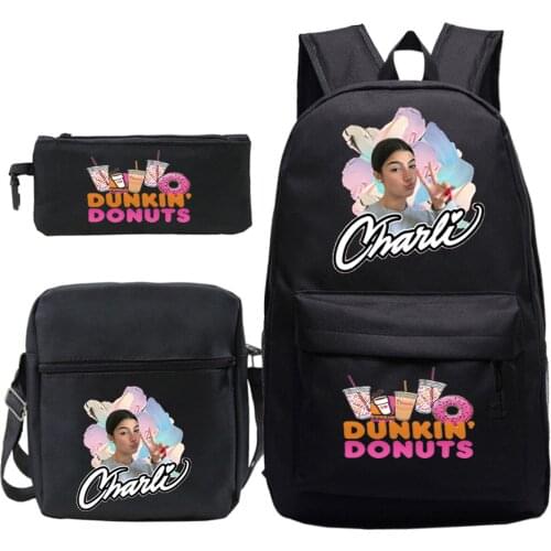 Girls Charli Damelio Backpack 3Pcs Set Students Cartoon School Bags Children Knapsack Teens Bagpacks Unisex Travel Bags Rucksack