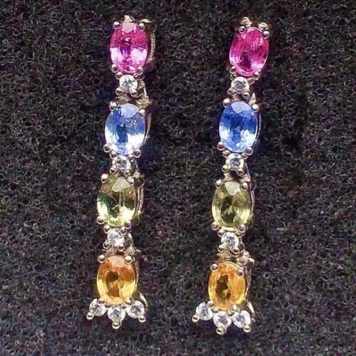 Natural real colorful sapphire stud earring Per jewelry 0.3ct*8pcs gemstone 925 sterling silver Fine jewelry X21774
