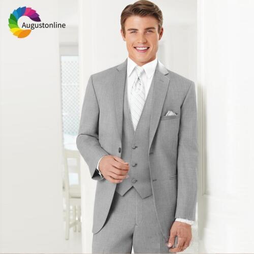 Gray Wedding Men Suits Groom Tuxedos 3 Pieces (Jacket+Pants+Vest) Bridegroom Suits Slim Best Man Blazer Prom Wear