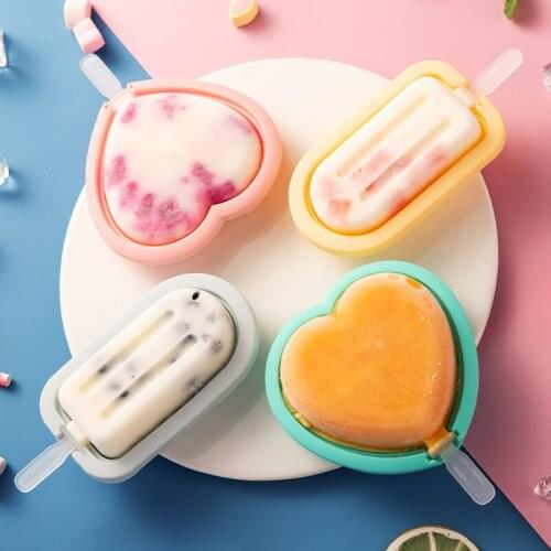 Silicone Ice Cream Cube Mould with Lid Sticks DIY Handmade Dessert Fruit Juice Popsicle Maker Freezer Molds kitchen Accessories