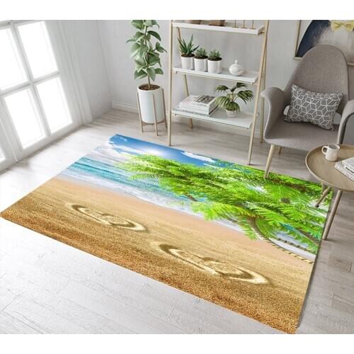 Blue Sea Gold Beach Coconut Tree Leaf Indoor Childrens Carpets Living Room Floor Cushion Kitchen Area Rug Bathroom Non-Slip Mat