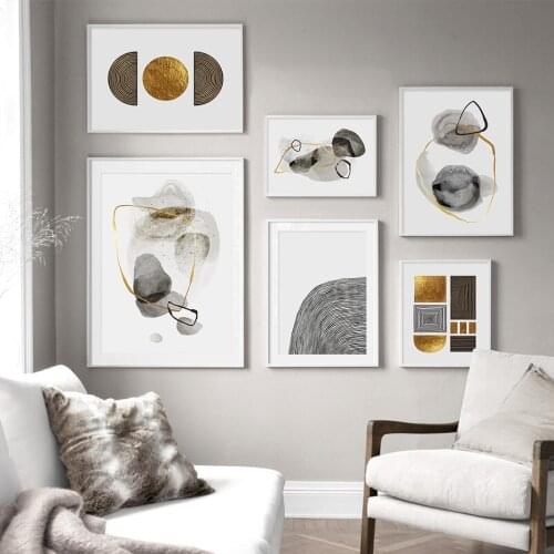 Modern Abstract Line Geometry Matt Gold Posters Canvas Painting Wall Art Print Picture for Living Room Interior Home Decoration