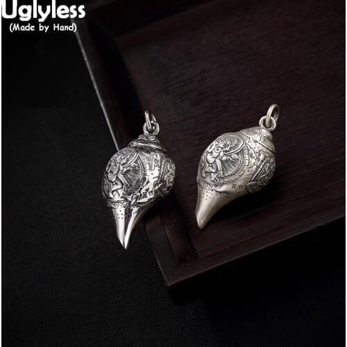 Uglyless 100% Real Solid 990 Pure Silver Conch Pendants Necklaces No Chain Handmade Buddha Pendant Thai Silver Fine Jewelry