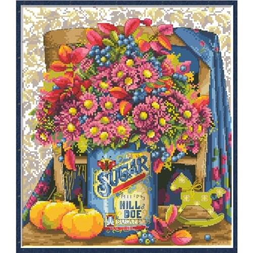 Gorgeous Vase Cross Stitch Flowers Kits Pre-Printed Patterns Canvas Embroidery For Needlework 11CT 14CT DIY Home Decor Paintings