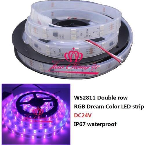 WS2811 5050 300LED RGB Dream Color addressable Double row led strip DC12V IP67