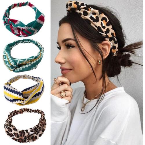 Fashion Floral Women Headband Hair Accessories Leopard Cross Knotted Bow Chiffon Hair Band Boho Headdress Ladies Hoop Headwear