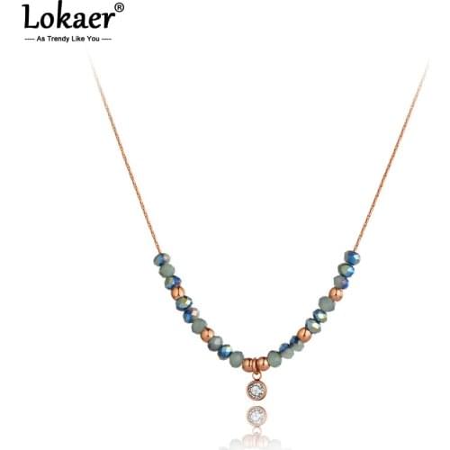 Lokaer Original Design Titanium Steel Colorful Crystal Charm Pendant Necklaces Trendy Rose Gold Choker Necklace For Women N20112