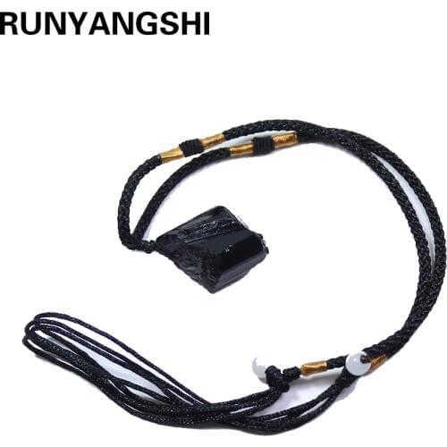Runyangshi 1pc Natural black tourmaline Stone crystal pendant Jet stone Follow type Necklace ornaments Accessories Gift