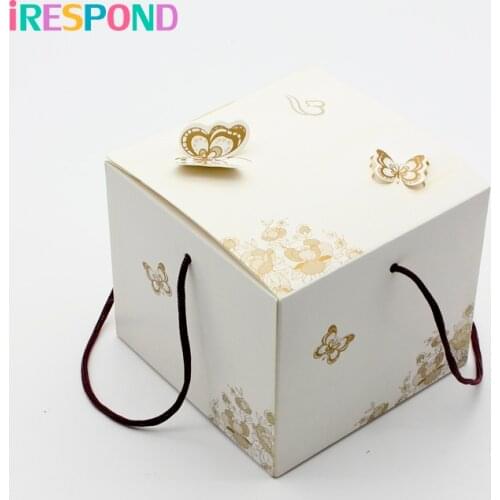 10PCS Box With Handle White Butterfly Candy Gift Box Cookies Snacks Sweets Paper Boxes For Packaging Wedding Birthday Favors