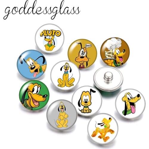 Disney Mickey Friends Pluto Cute Dog 10pcs Round photo glass 18mm snap buttons for 18mm snap bracelets jewelry