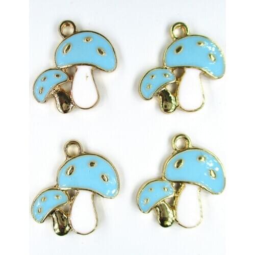 10pcs/lot Alloy Enamel Cute blue small mushroom For Jewelry Making Bracelet Necklace DIY Woman Earrings Findings