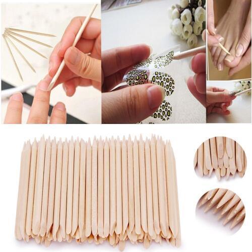 100pcs Nail Art Orange Dual End Wood Stick Cuticle Pusher Remover Manicure Stick Wooden for Nail Art Care Manicures Nail Tools