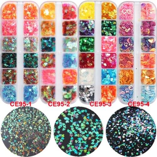 12 Grid Multicolor Autumn Leaf Nail Art Sequins Holographic Chameleon Laser Glitter Flakes UV Gel Polish Tool Decoration