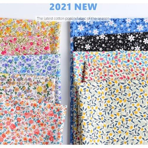 145x50cm Cotton Poplin Fresh Pastoral Floral Fabric, Making Childrens Summer Clothing Dress DIY Handmade Cotton Cloth