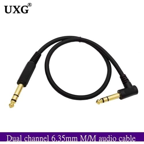 1/4 Inch TRS Instrument 90 Right-angle To Straight 6.35mm Male Jack Stereo Audio Cord 6.35mm Dual Channel Balanced Cable